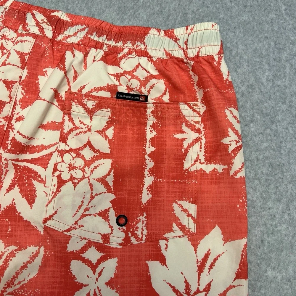 Quicksilver Swim Trucks Men Large Red AOP Geometric Floral Drawstring Surf Beach